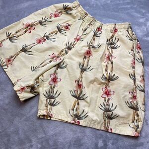 Vintage Speedo Swim Trunks Mens M Yellow Bamboo‎ Print Lined Pockets Tropical